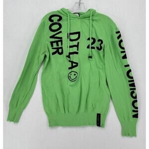 Ron Tomson DTLA Mens Neon Green Graphic Cotton Hoodie Sweatshirt Sz S/M
